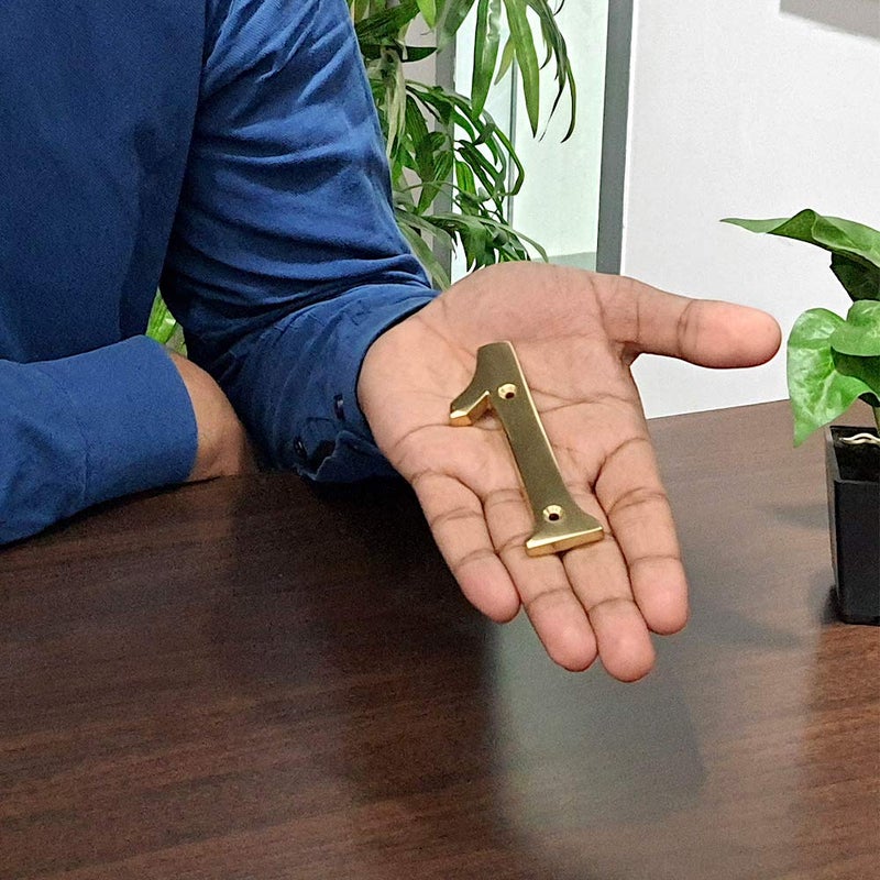 A10SHOP Motif 4-Inch Solid Brass Lacquered Polished Outdoor Decor Mailbox Numbers House Numbers For Outside House Numbers Address Sign For Door (Number 1) - Image 2